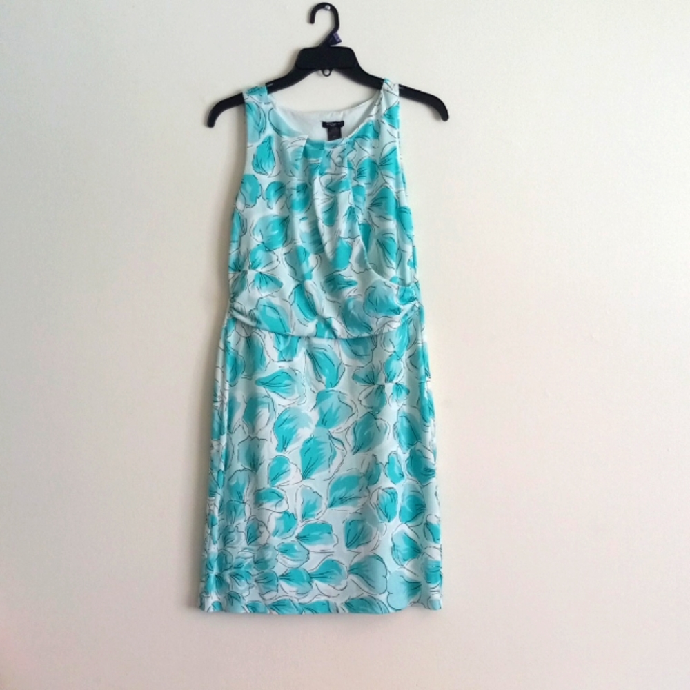 Ann Taylor Dress, Floral Turquoise Blue and White, Size MP